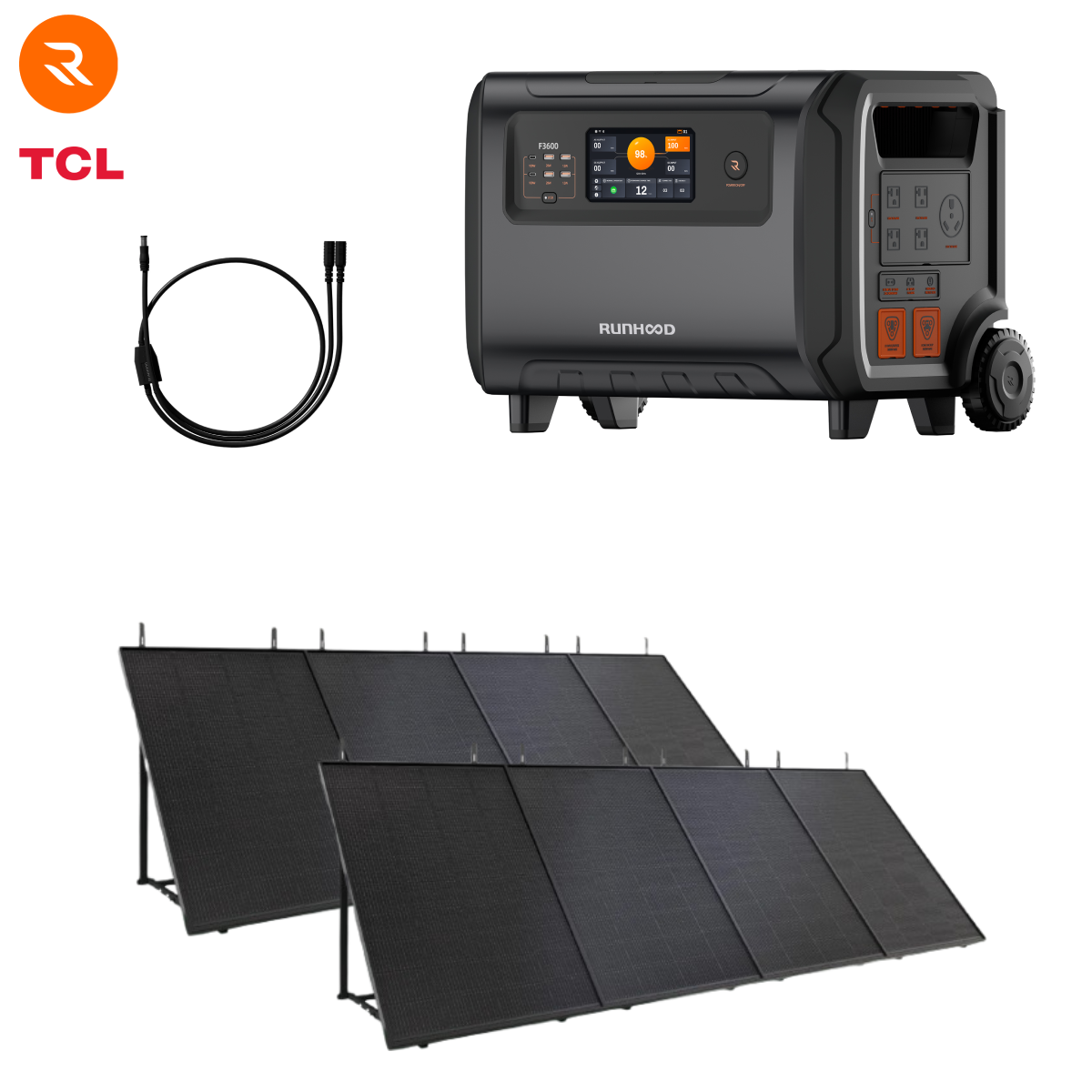 Kit Balcon Solar+ RUNHOOD – F3600 + 8× PV200 + Y Cable