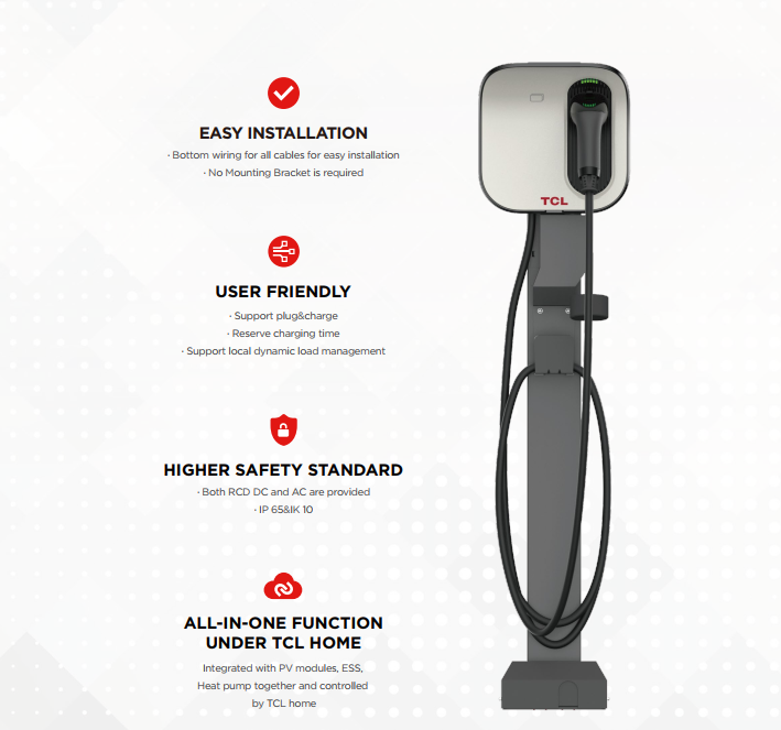 Borne de recharge intelligente TCL 7KW Type 2 connexion Wifi et Ethernet